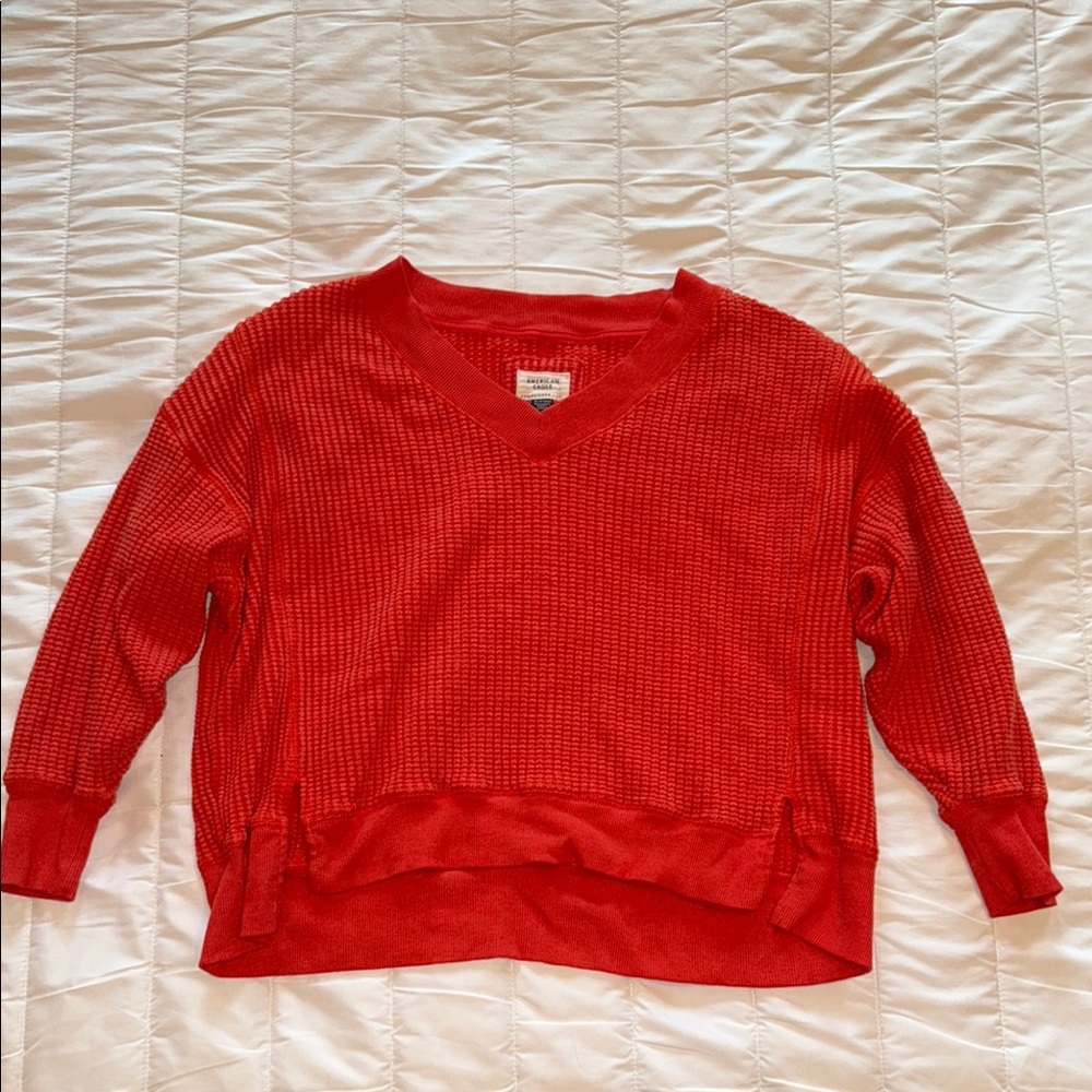American Eagle Outfitters Red V-Neck Sweater